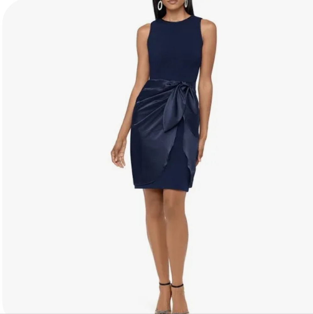 Betsy & Adam Satin Sarong Crepe Navy Blue Sleeveless Dress Size 4